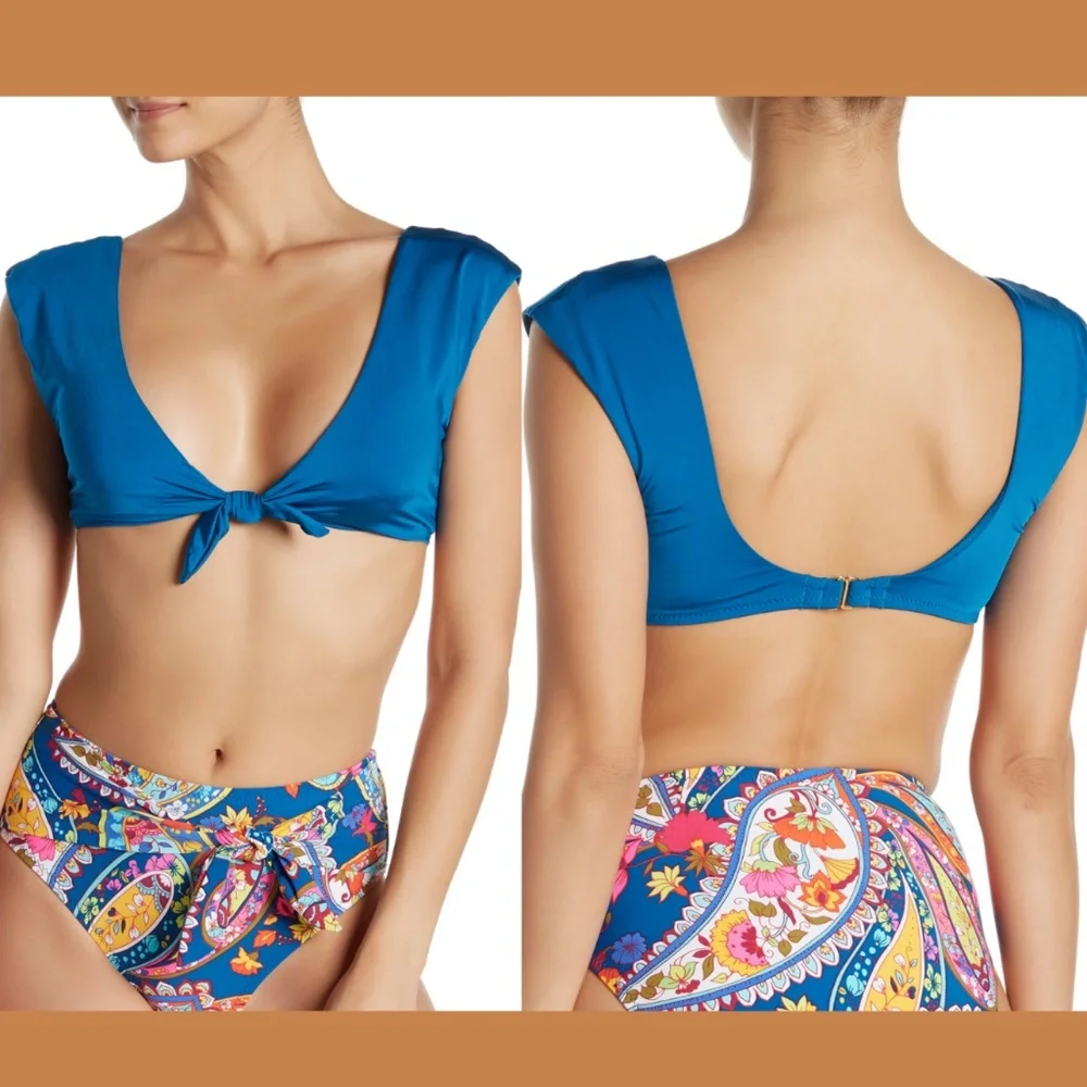 NWT Trina Turk Getaway Front Knot Bikini Top in Dark‎ Teal [size 8 ]